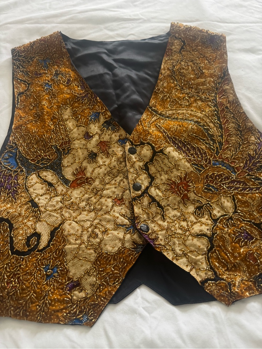 Gold KENAR Women's Vest - Elegant Embroidered Waistcoat SZ M - Picture 3 of 9